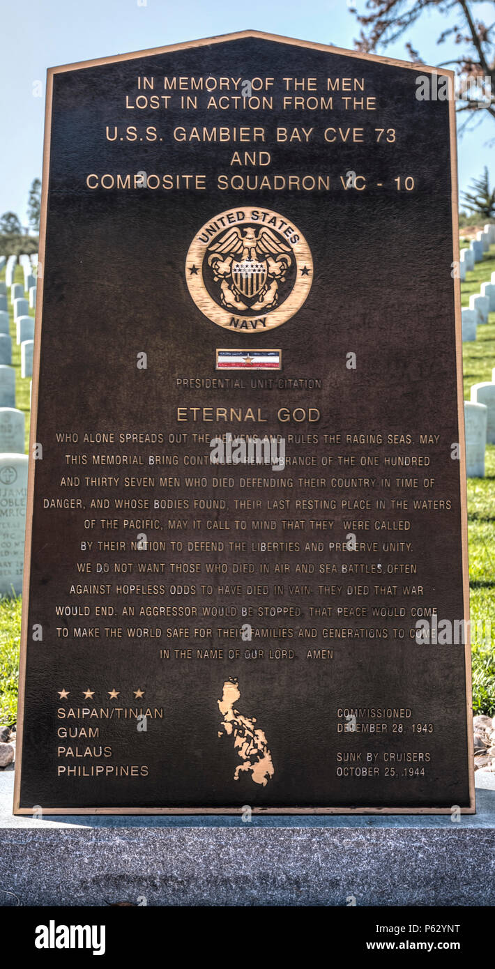 Veterans Memorial, fort rosecrans, point loma, ca us Foto Stock