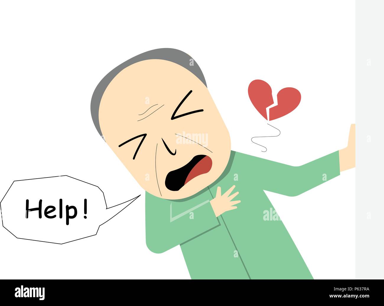 Il vecchio uomo che soffre di un attacco di cuore in vector art design Illustrazione Vettoriale