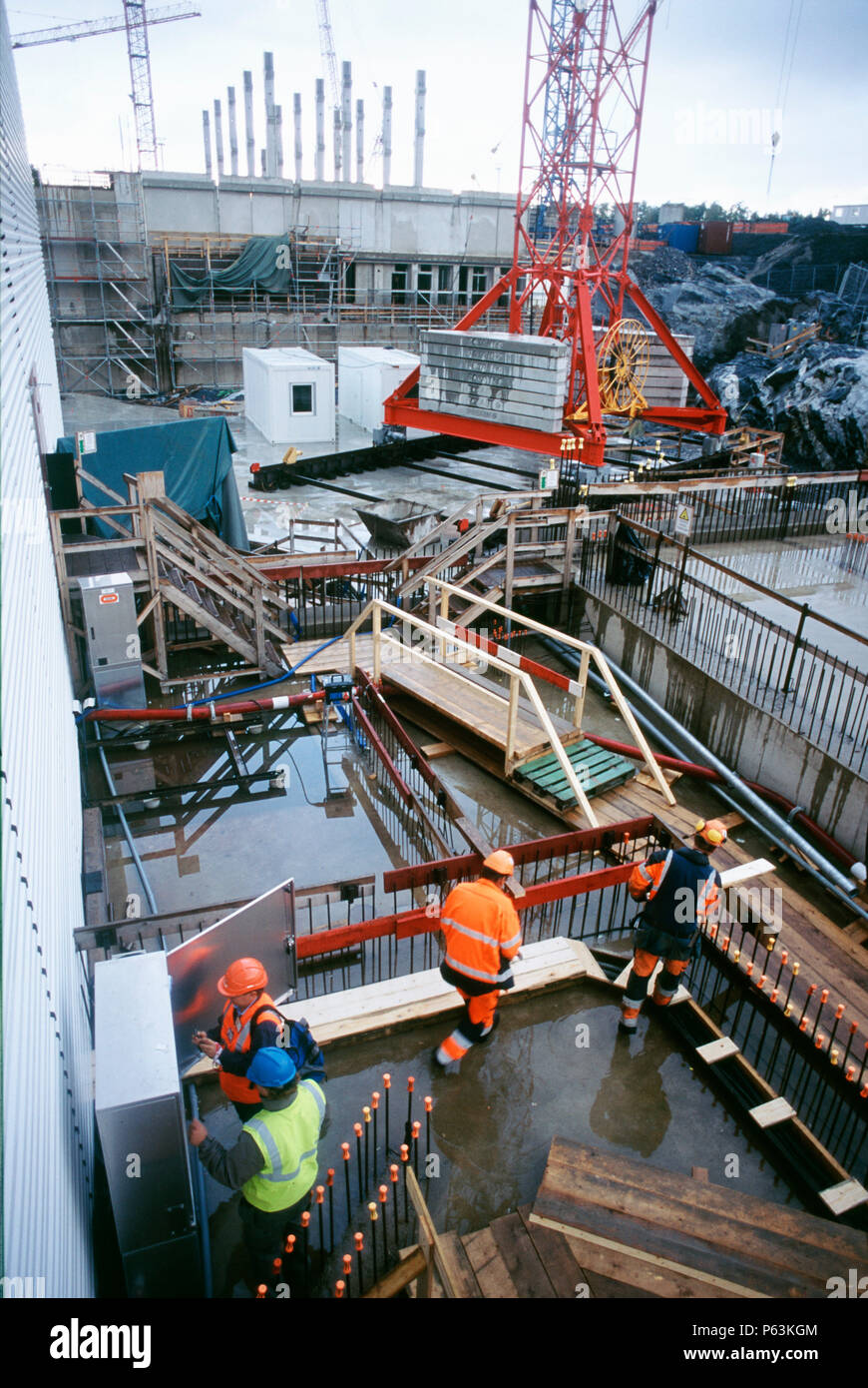 Sito generale tiro fuori la reazione principale hall di Olkiluoto3, centrale nucleare, Finlandia Foto Stock