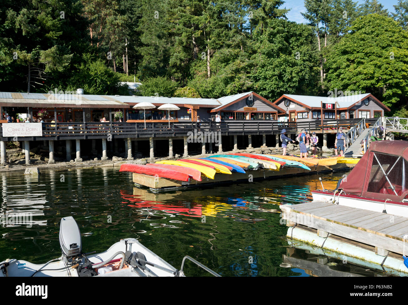 Montague Harbour Marina sull isola di Galliano, BC, Canada. Foto Stock