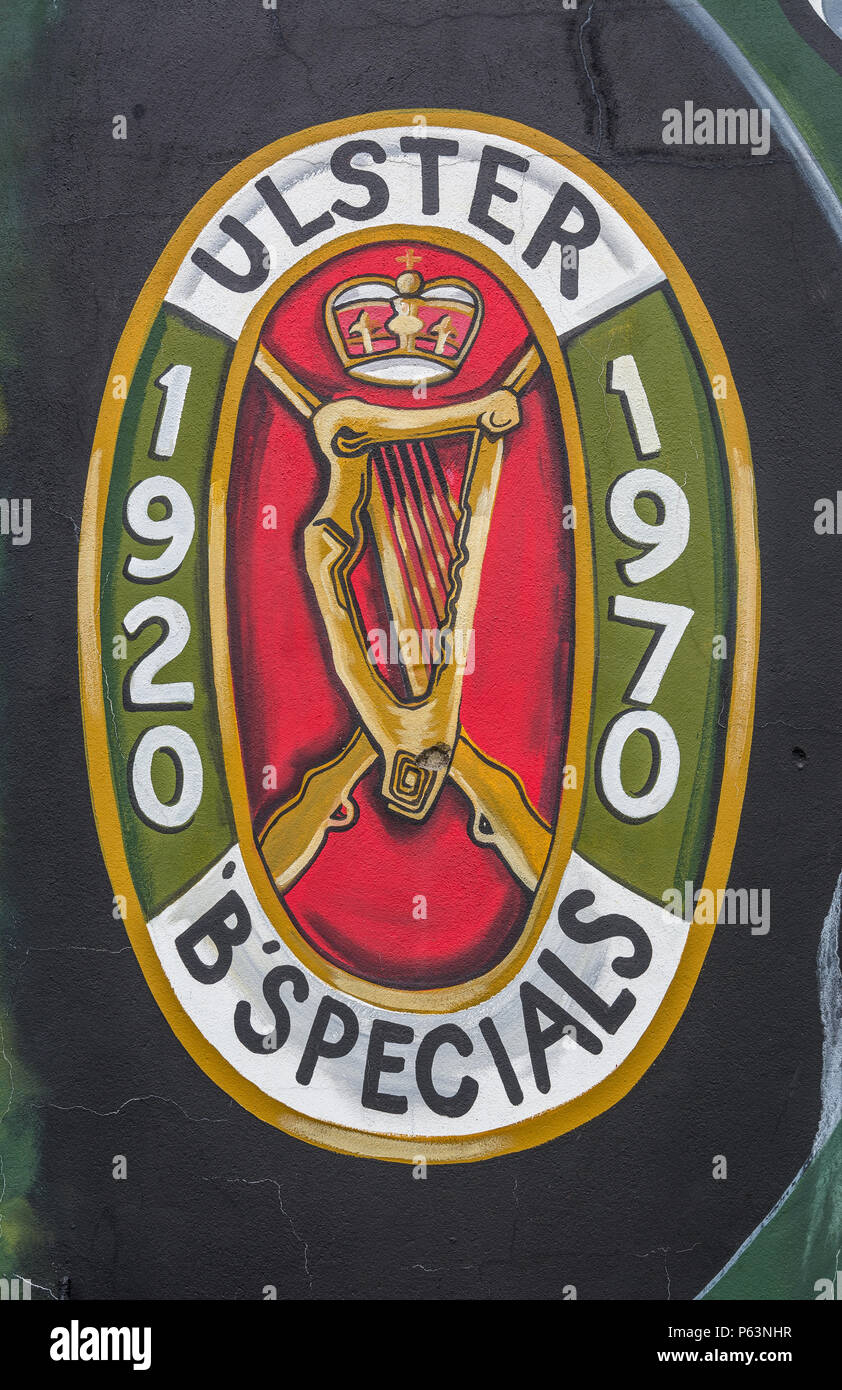 Close up di Ulster B Specials - UDR murale in libertà Angolo inferiore su Newtownards Road a Belfast. Foto Stock