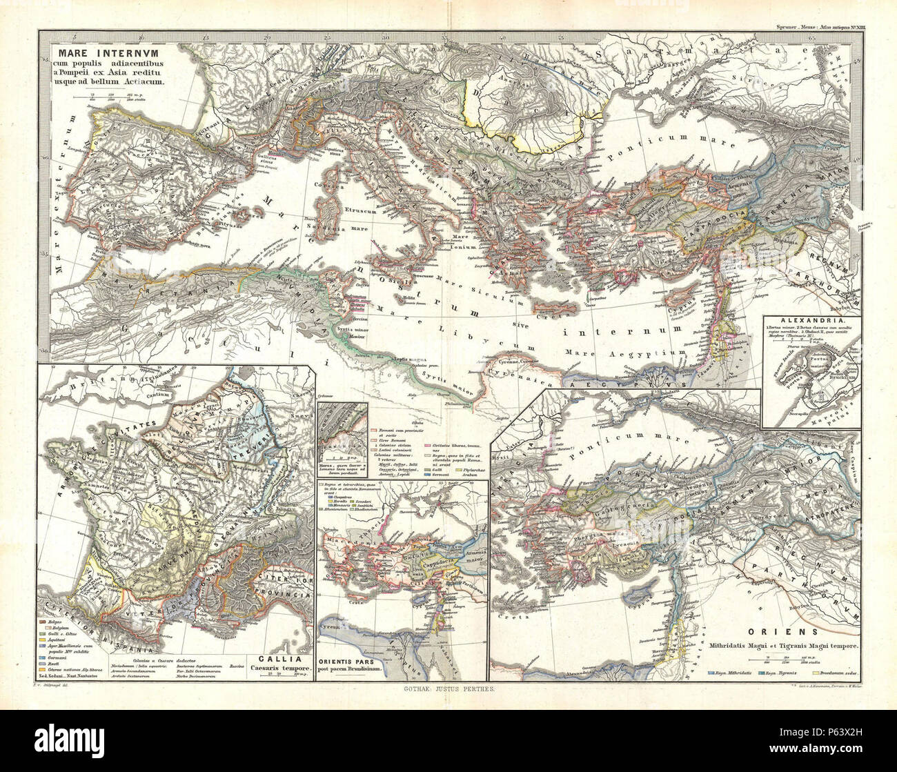 1865 Spruner Mappa del Mediterraneo da Pompeo alla battaglia di Azio - Geographicus - MareInternumPompeii-spruner-1865. Foto Stock