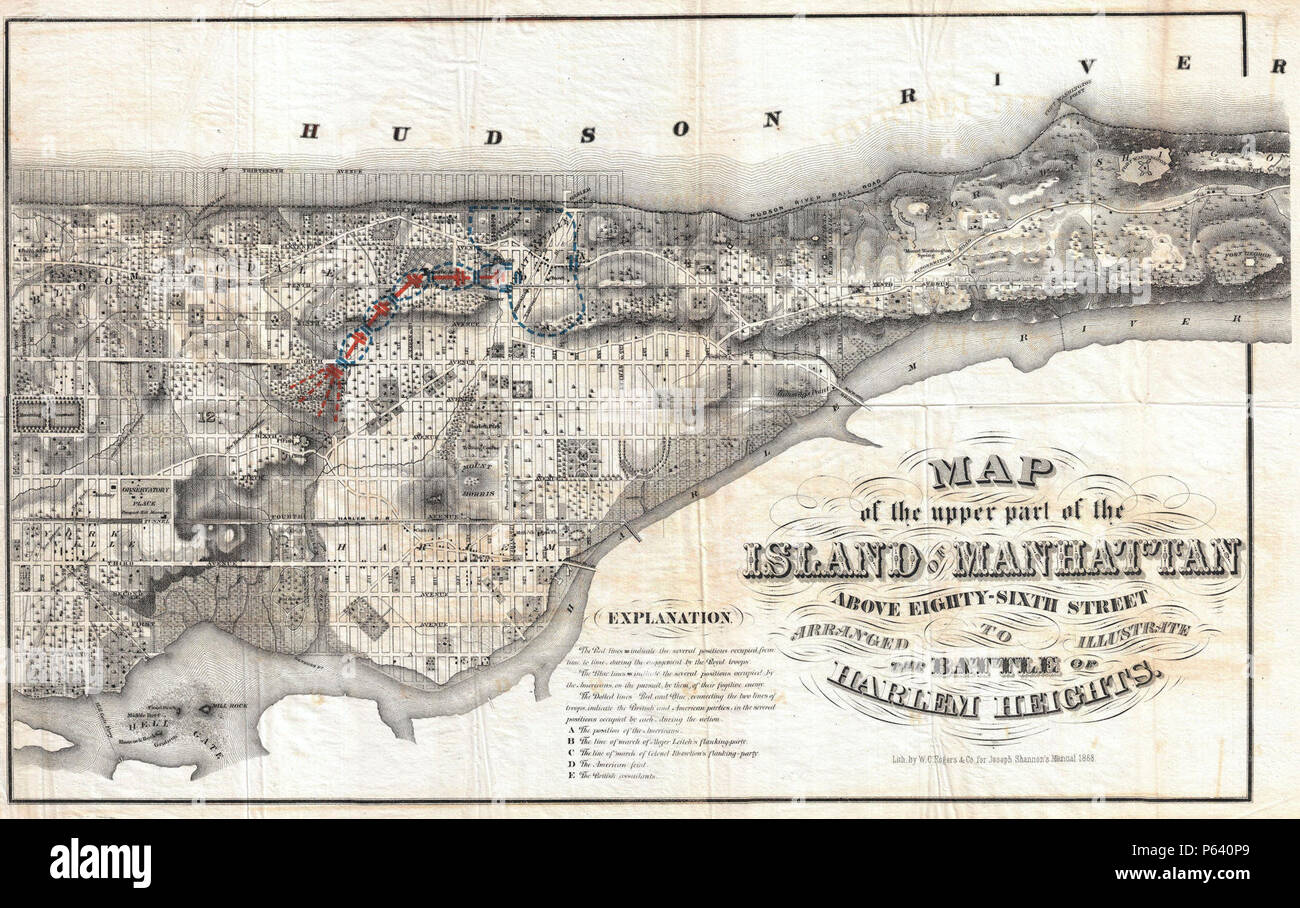 1868 Rogers Mappa di Manhattan, New York City (a nord di 86St) - Geographicus - NYCHarlemHeights3-rogers-1868. Foto Stock