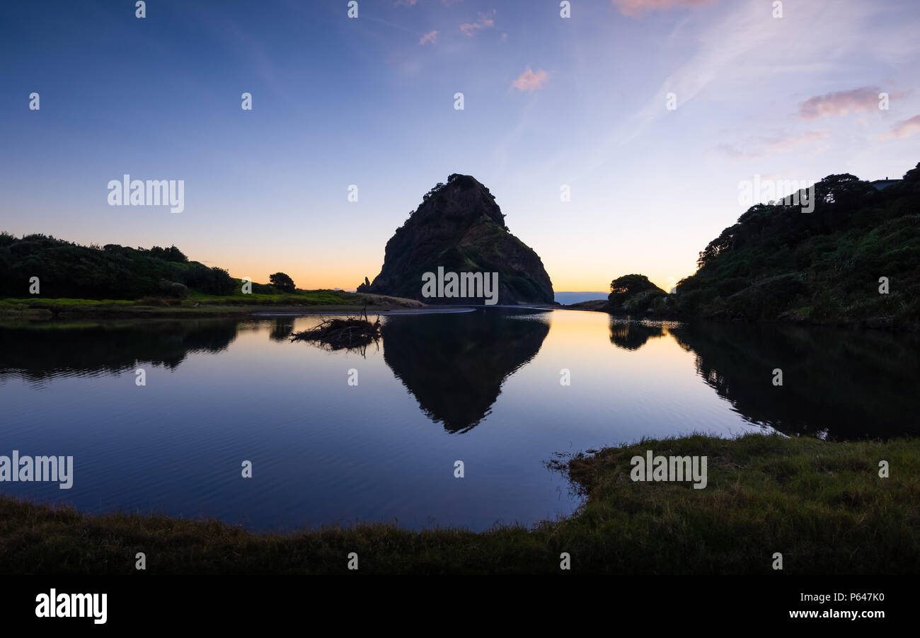 Lion Rock Piha West Coast Auckland Nuova Zelanda Tramonto Tramonto Foto Stock