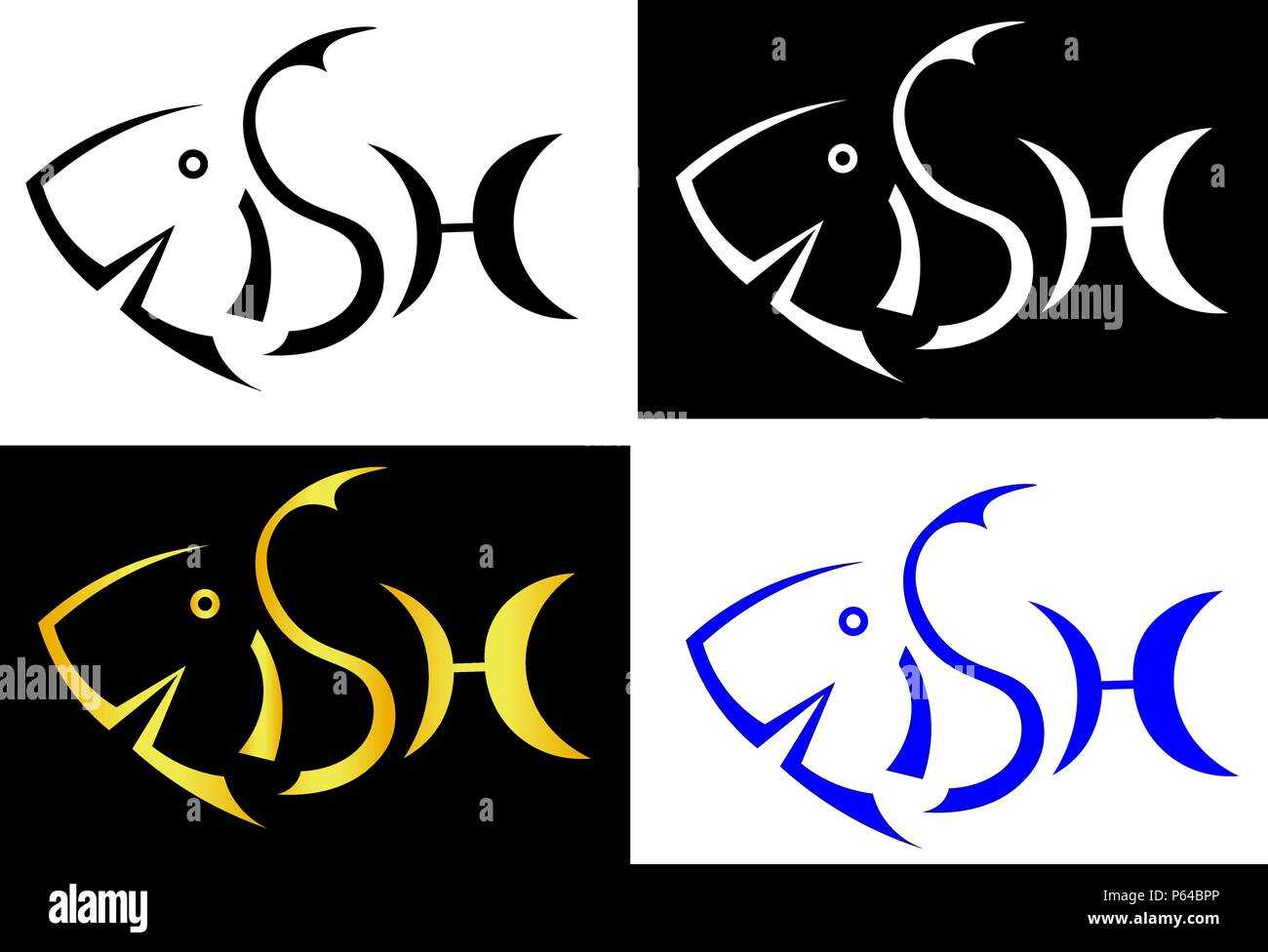 Lo spazio negativo nell'iscrizione pesce pesce logo minimalista Illustrazione Vettoriale