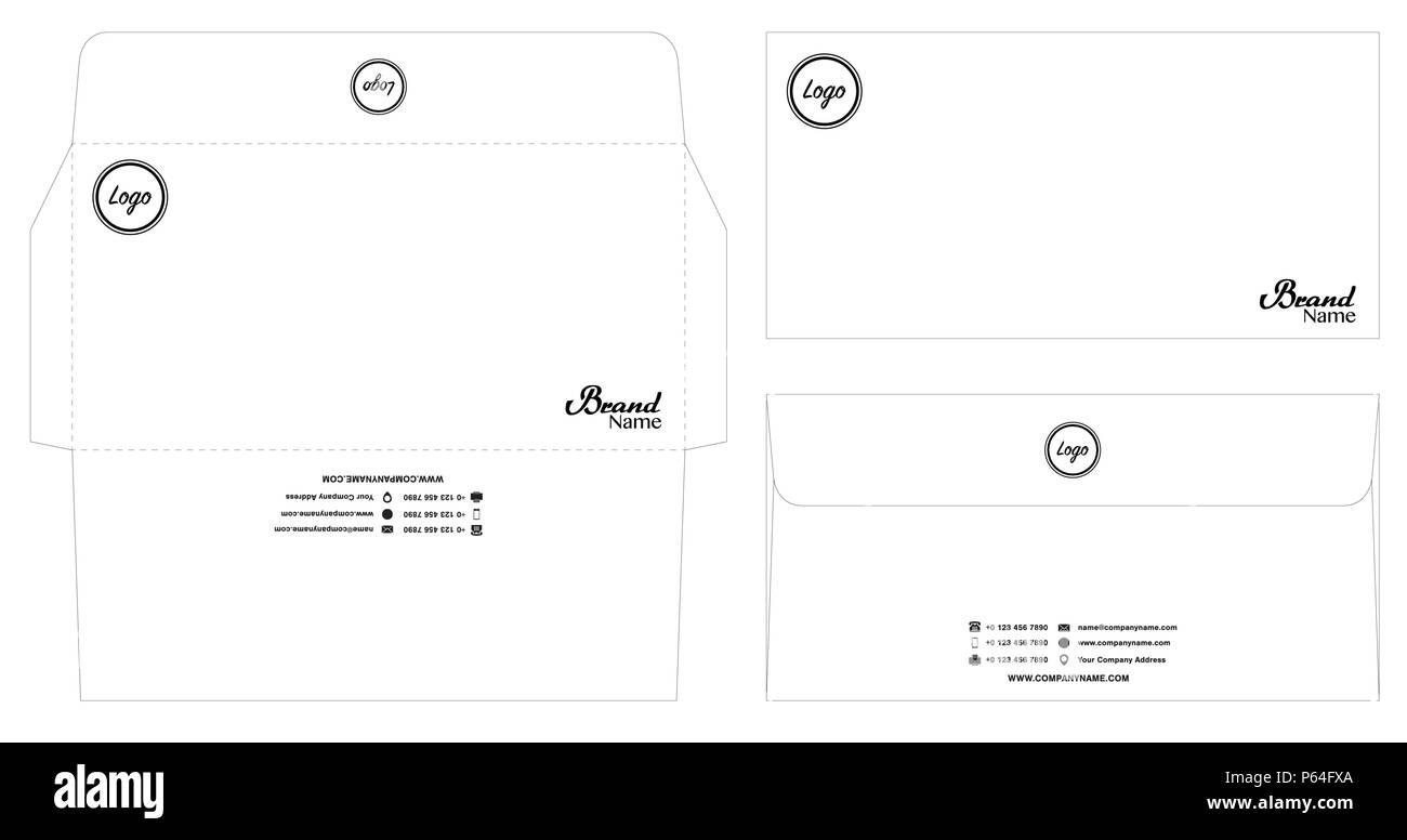 Bianco modello busta mockup con eps dieline10 Illustrazione Vettoriale