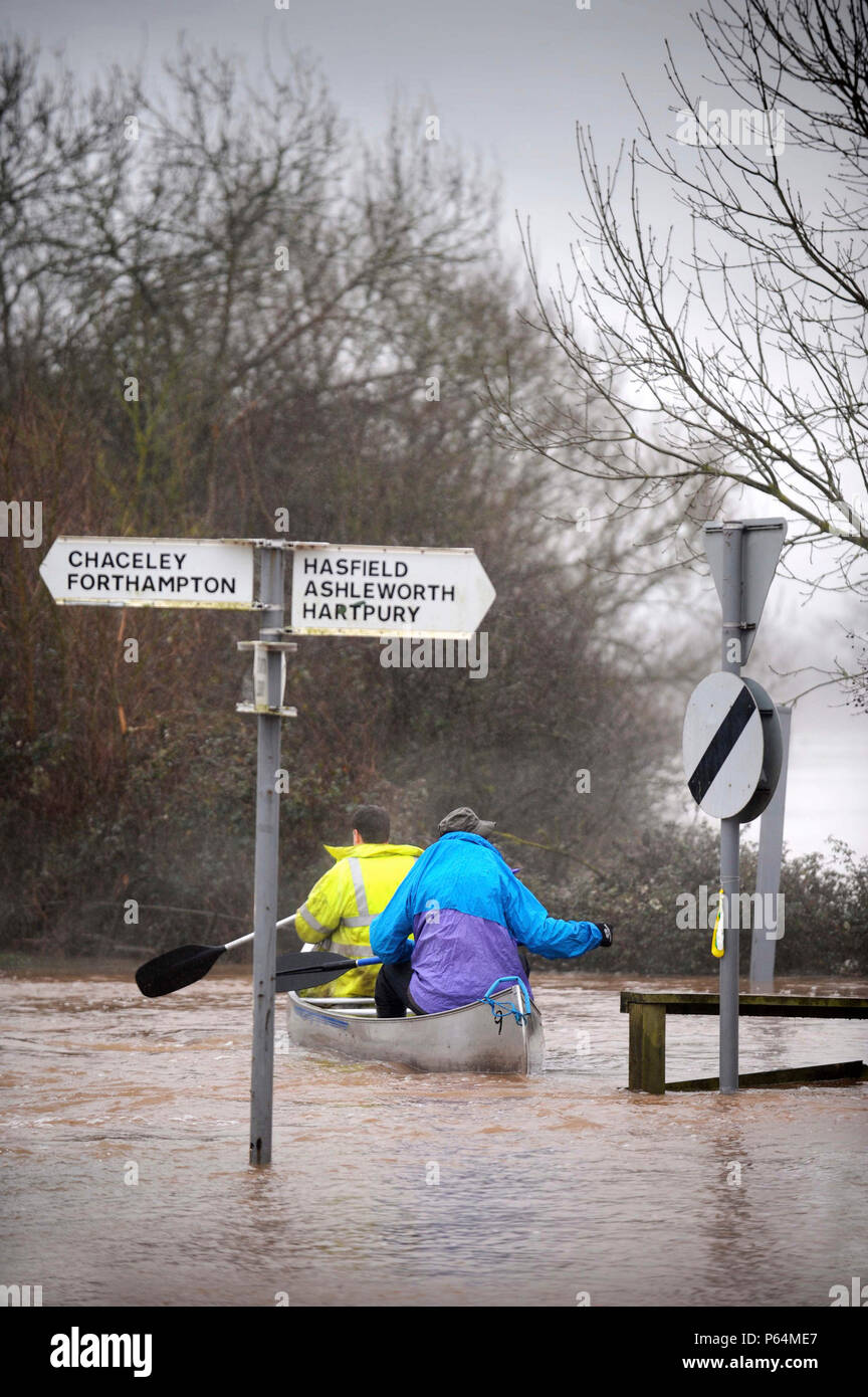 Acque alluvionali nei pressi del villaggio di Tirley nel Gloucestershire oggi (19 gennaio 2007). Foto Stock