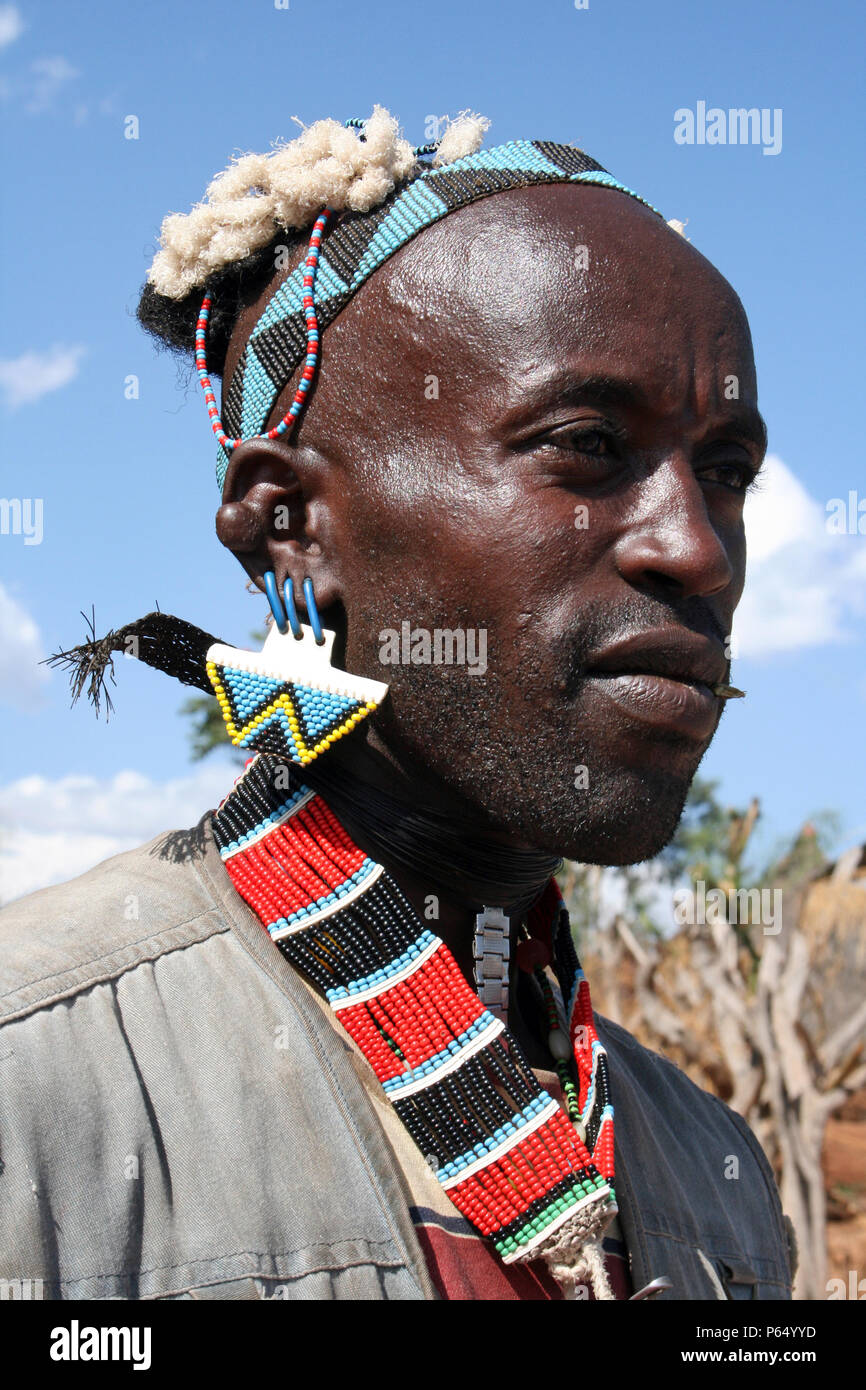 Bana Tribe Uomo, Key Afer, Etiopia Foto Stock