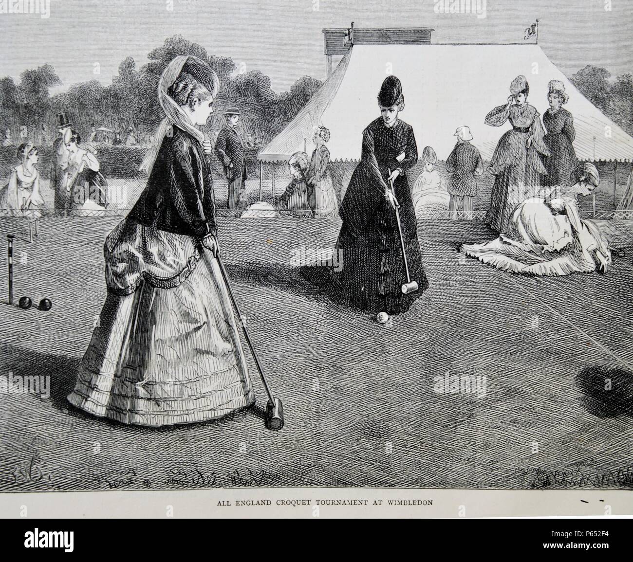 Incisione di tutta l'Inghilterra torneo di Wimbledon. Datata 1870 Foto Stock
