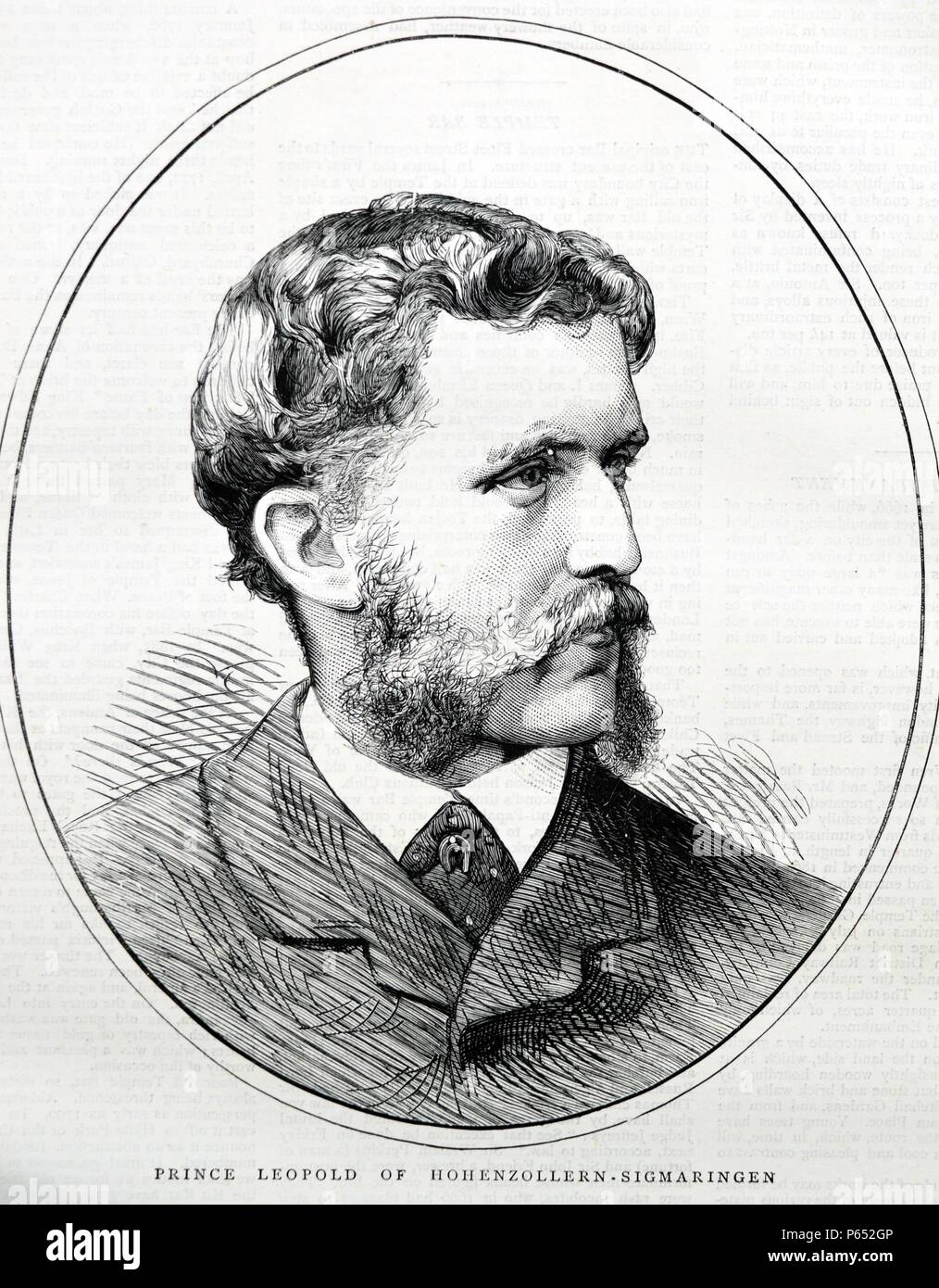 Incisione del Principe Leopoldo di Hohenzollern Sigmaringen (1835 - 1905). Testa del ramo sveva della casa di Hohenzollern, e ha giocato un ruolo fugace nella comunità politica di potere, in connessione con la guerra franco-prussiana. Foto Stock