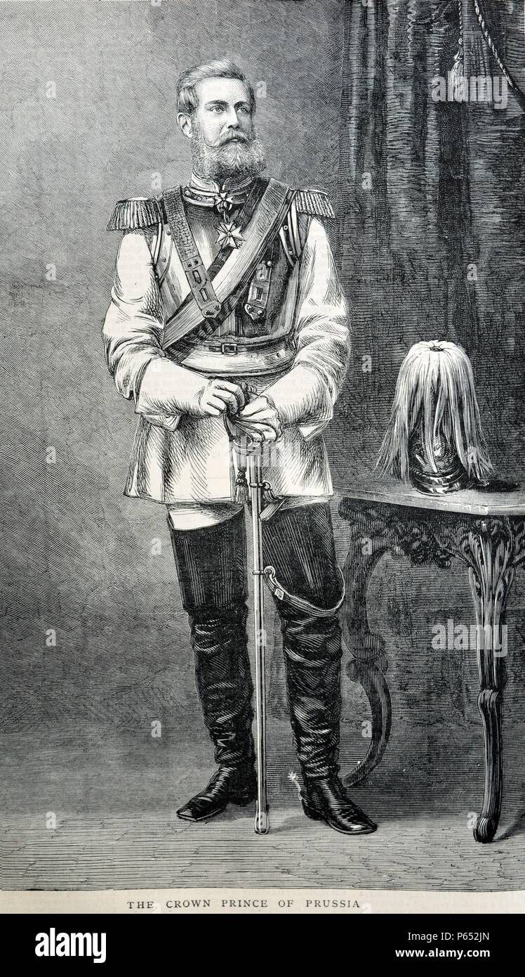 Incisione di Frederick Wilhelm Nikolaus Karl III di Prussia (1831-1888) era un tedesco imperatore e re di Prussia per 99 giorni nel 1888, anno dei Tre Imperatori. Datata 1870 Foto Stock