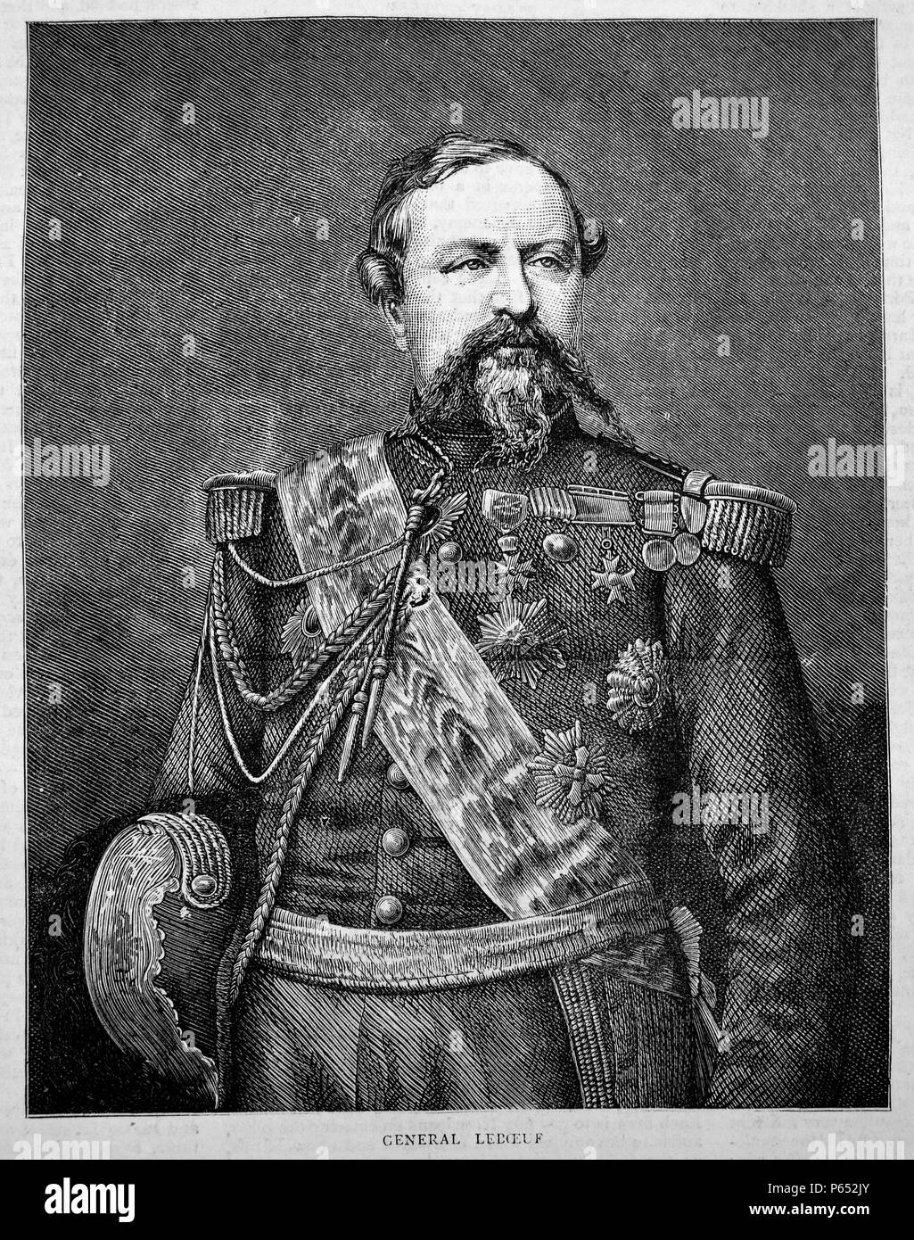 Incisione di generale Edmond Le Boeuf (1809-1888) Un maresciallo di Francia e detenuto in Prussia. Datata 1870 Foto Stock