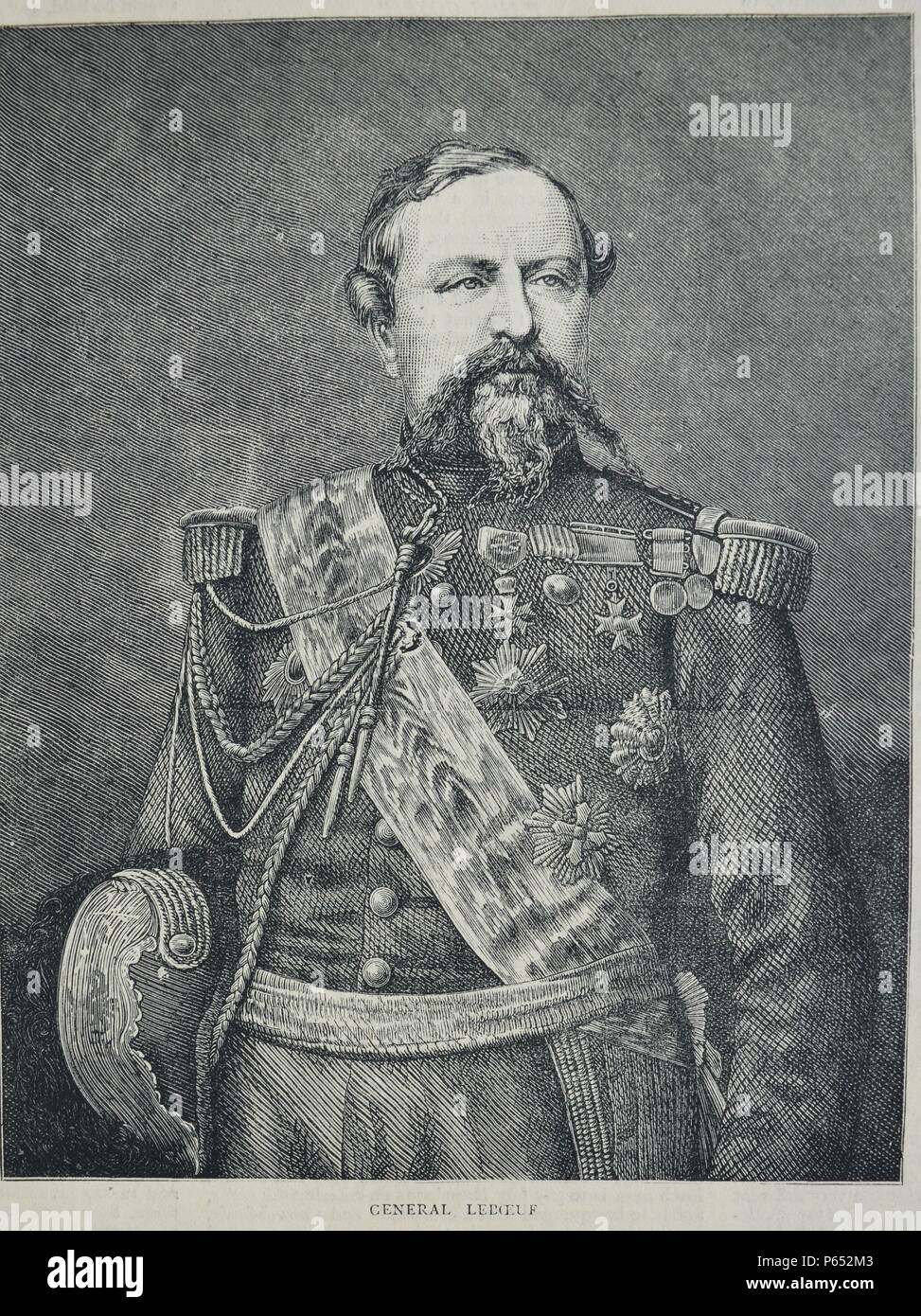 Incisione di generale Edmond Le Boeuf (1809-1888) Un maresciallo di Francia e detenuto in Prussia. Datata 1870 Foto Stock