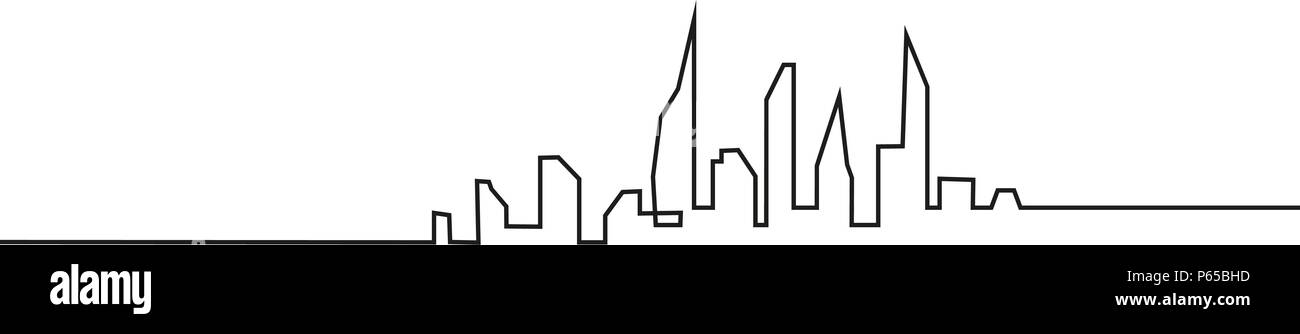 La silhouette della città in un appartamento di stile. Moderno paesaggio urbano. Illustrazioni vettoriali. Città grattacieli Ufficio edilizia orizzonte.rappresentazione in linea continua Illustrazione Vettoriale