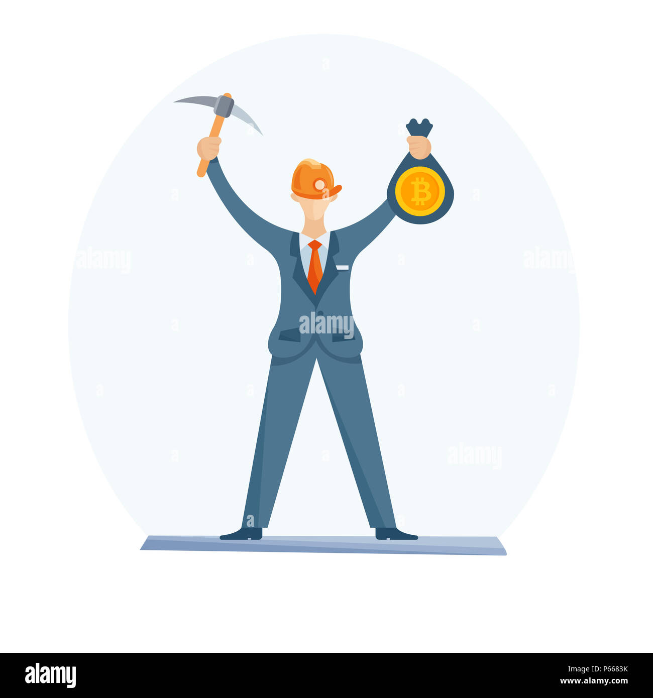 Illustrazione Vettoriale di imprenditore di monete di data mining. Vector clip art. Foto Stock