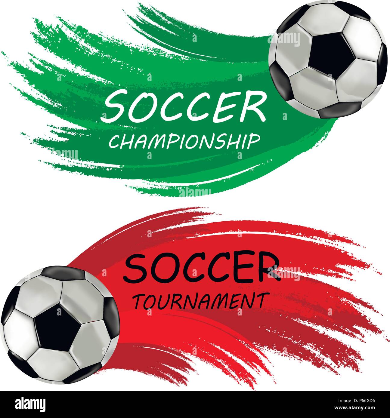 Icona a sfera e i banner per il calcio fan club o college league, torneo per la coppa, illustrazione vettoriale di pallone da calcio in volo, sentiero colorato da fligh Illustrazione Vettoriale