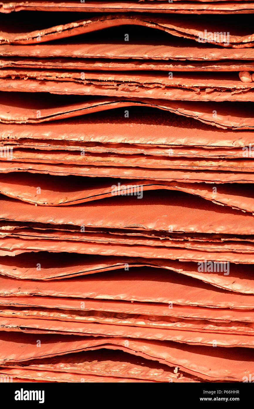 Dettaglio dei catodi di rame di Escondida, Cile Foto Stock