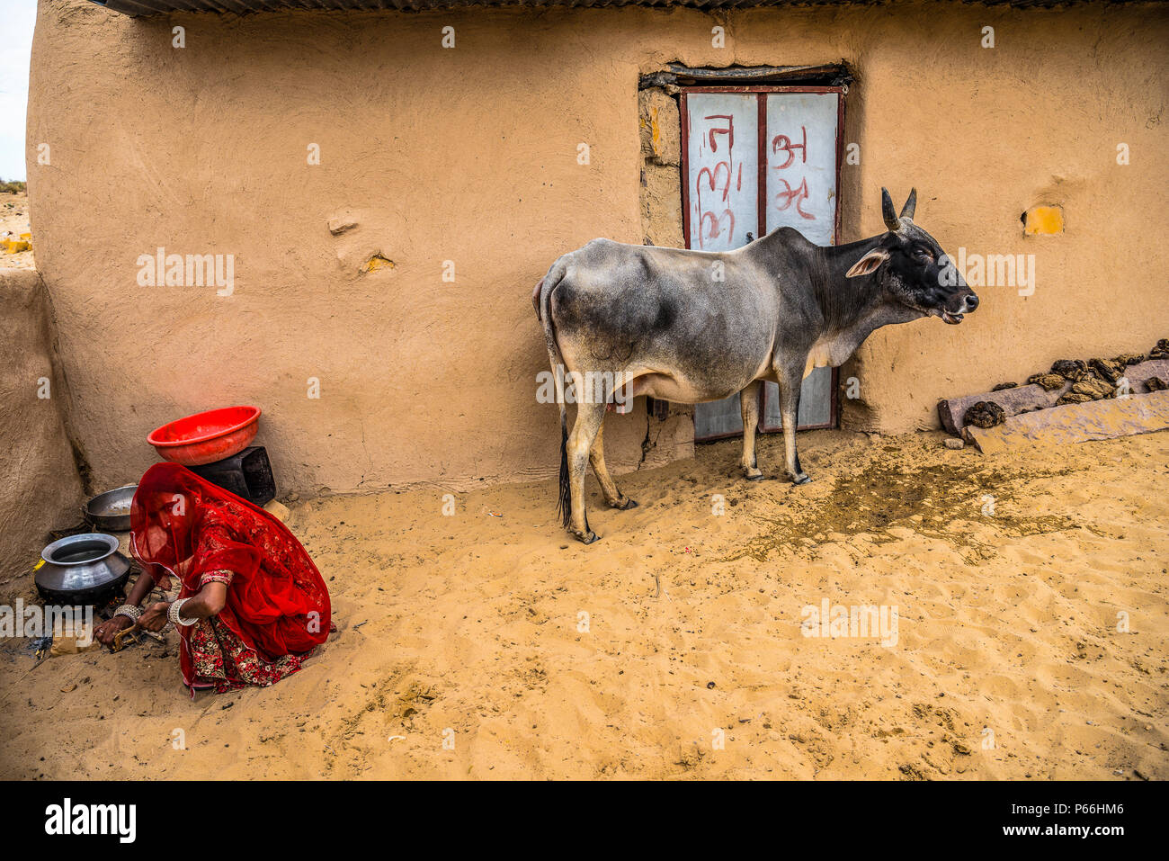INDIA RAJASTHAN la vita del villaggio nel deserto di Thar Foto Stock