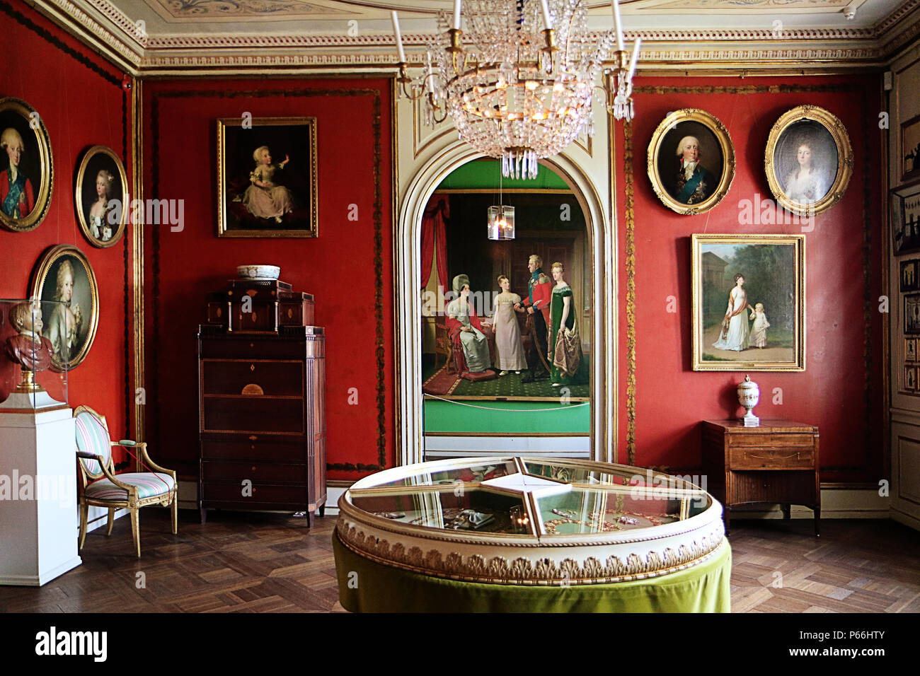 COPENHAGEN, Danimarca - 17 maggio 2018 Re Christian VII la camera presso il castello di Rosenborg, residenza estiva del re danese di Copenhagen: colore, dipinti e de Foto Stock