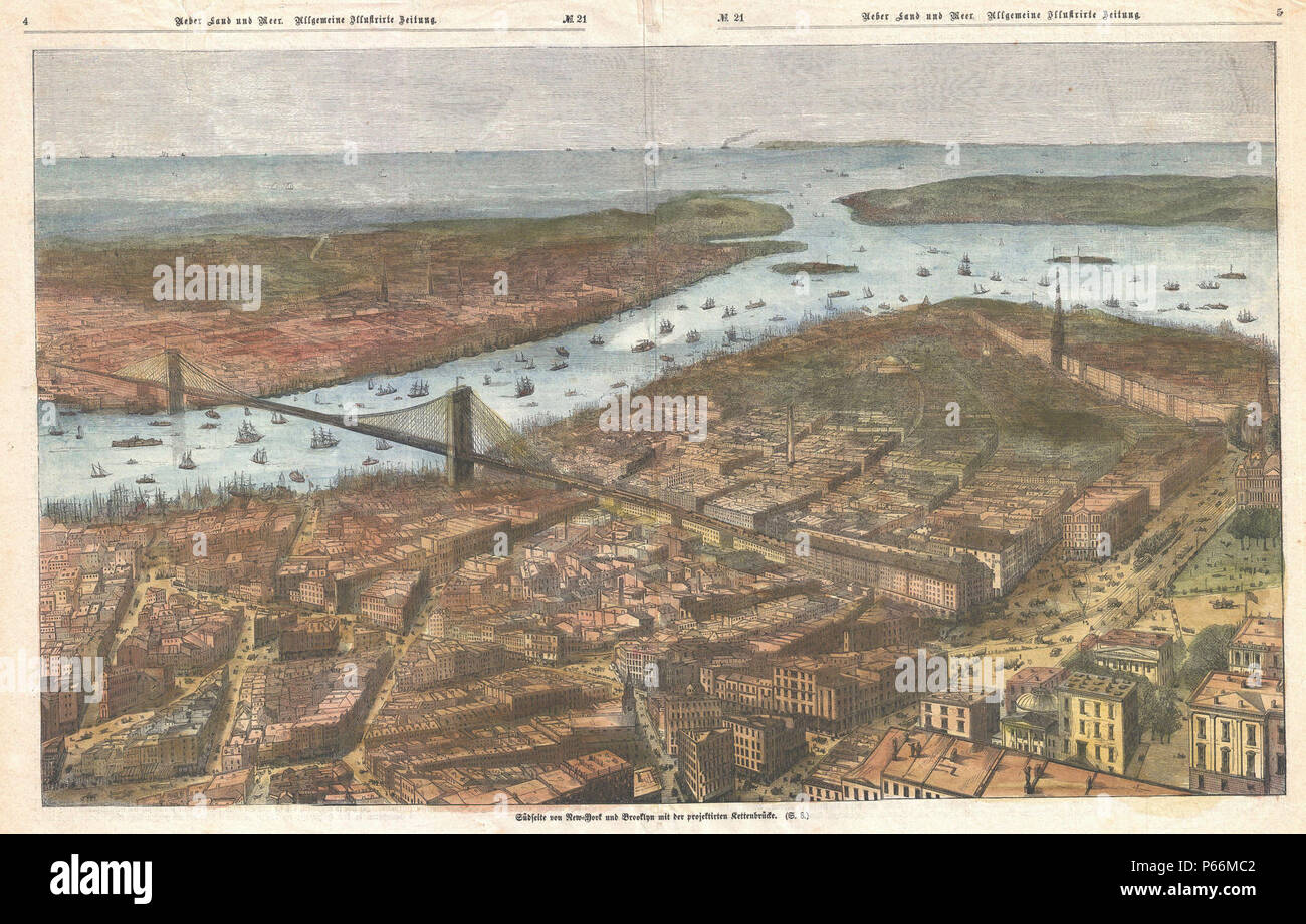 1883 Tedesco Vista mappa di Lower Manhattan, il Ponte di Brooklyn e Brooklyn - Geographicus - NewYork--1883 sconosciuto. Foto Stock