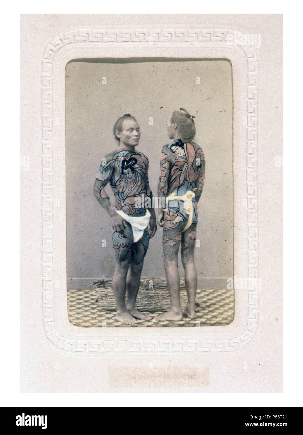 Ritratti di studio del giapponese tatuato 'bettoes' (cavallo stallieri), da Felice Beato (1832 - 29 gennaio 1909), anche noto come Felix Beato, un italiano-fotografo inglese [tra il 1863 e il 1877] Foto Stock