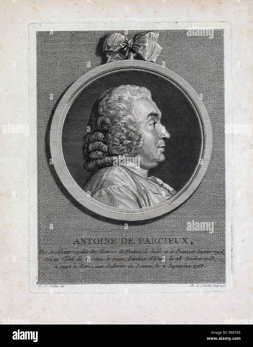 Antoine de Parcieux 1703 - 1768 matematico francese, il francese della Royal Academy of Science. datato 1777. da Alphonse Benedict, 1743-1806, incisore Foto Stock