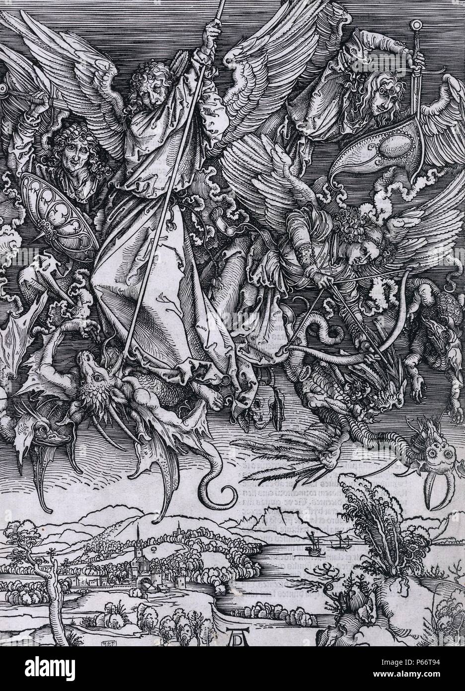 San Michele lotta contro il drago di Albrecht Dürer, 1471-1528, artista [1511?] Foto Stock