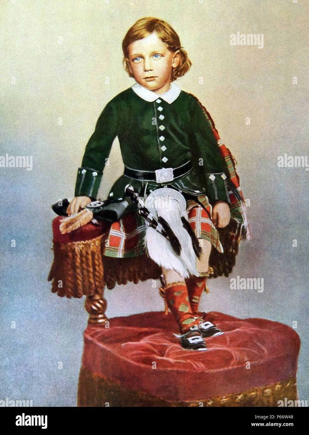 Il giovane principe George (più tardi Re Giorgio V di Gran Bretagna), (George Frederick Ernest Albert; 3 Giugno 1865 - 20 gennaio 1936) era il re del Regno Unito e i domini britannici, e l'imperatore di India, dal 6 maggio 1910 fino alla sua morte. fotografato in 1870 Foto Stock
