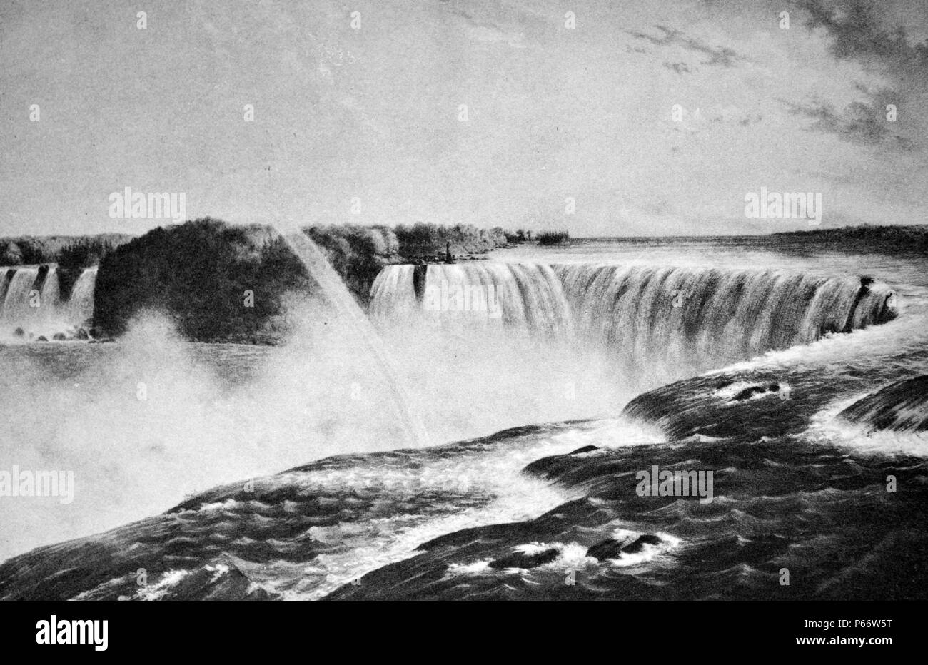 Currier & Ives illustrazione del XIX secolo. Le Cascate del Niagara off, dal Canada lato. Foto Stock