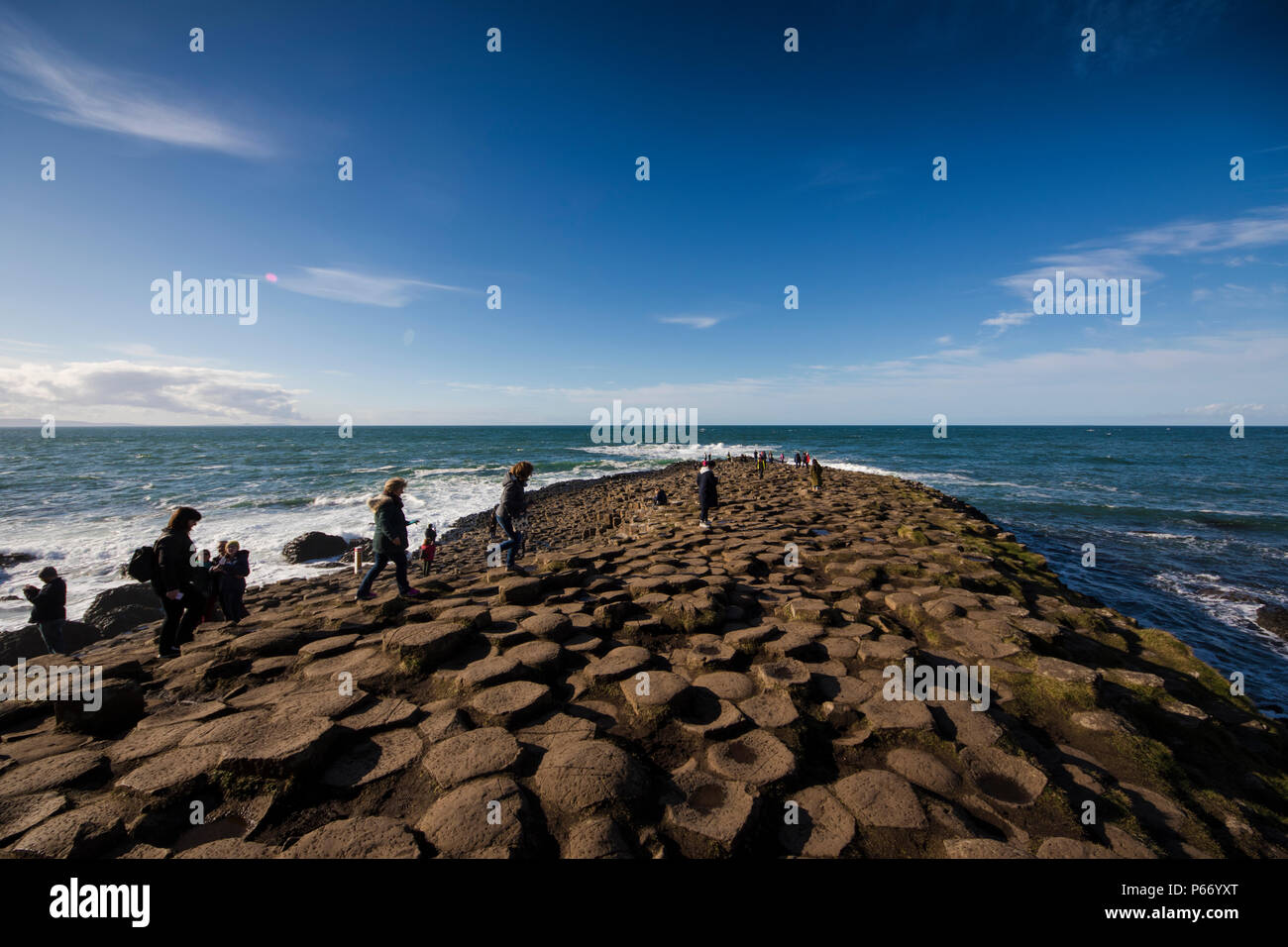 Giants Causway al tramonto Foto Stock