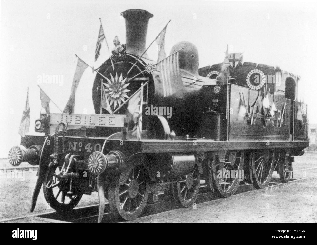 Un Whitelegg 4-4-2T dal London Tilbury e Southend Railway adornato per il giubileo della regina Victoria. C1897 Foto Stock