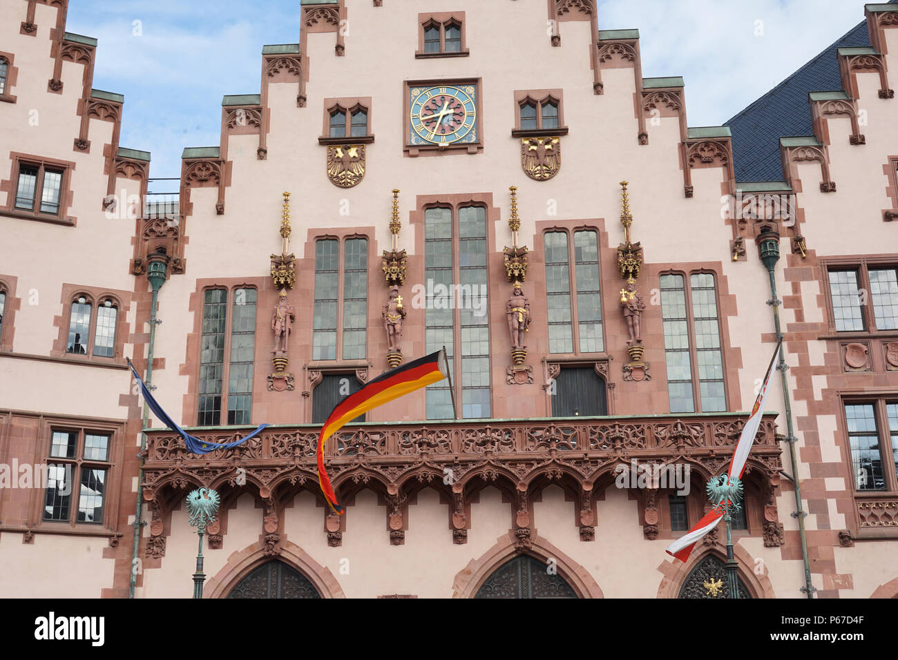 Fassade, Rathaus, il Römer, Römerberg, Old Town, Centro Storico, Frankfurt am Main, Germania Foto Stock