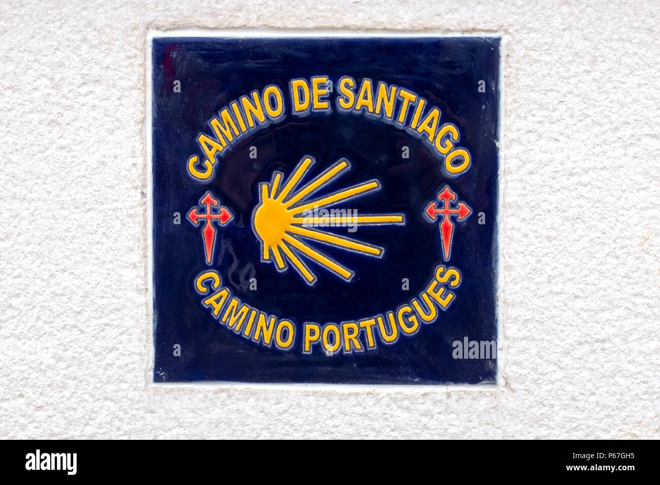 Il Caminho de Santiago Portugues azulejo Foto Stock