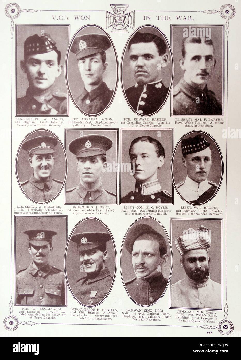 Articolo commemorativo per celebrare la Victoria Cross vincitori di medaglie dall'Inglese e Indiano gli eserciti durante la prima guerra mondiale Foto Stock
