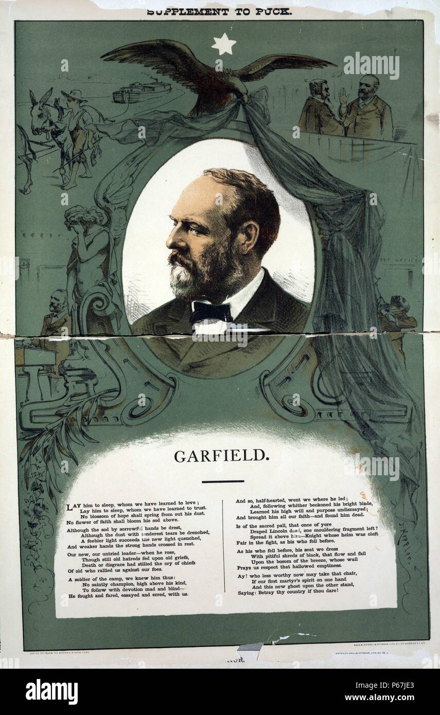 Garfield (1831-1881) con scene tratte dalla sua vita e la sua morte e le selezioni di versi. Garfield è servito come il ventesimo Presidente degli Stati Uniti dopo aver completato nove termini consecutivi NEGLI STATI UNITI Casa dei Rappresentanti. Foto Stock Garfield (1831-1881) con scene tratte dalla sua vita e la sua morte e le selezioni di versi. Garfield è servito come il ventesimo Presidente degli Stati Uniti dopo aver completato nove termini consecutivi NEGLI STATI UNITI Casa dei Rappresentanti. Foto Stock