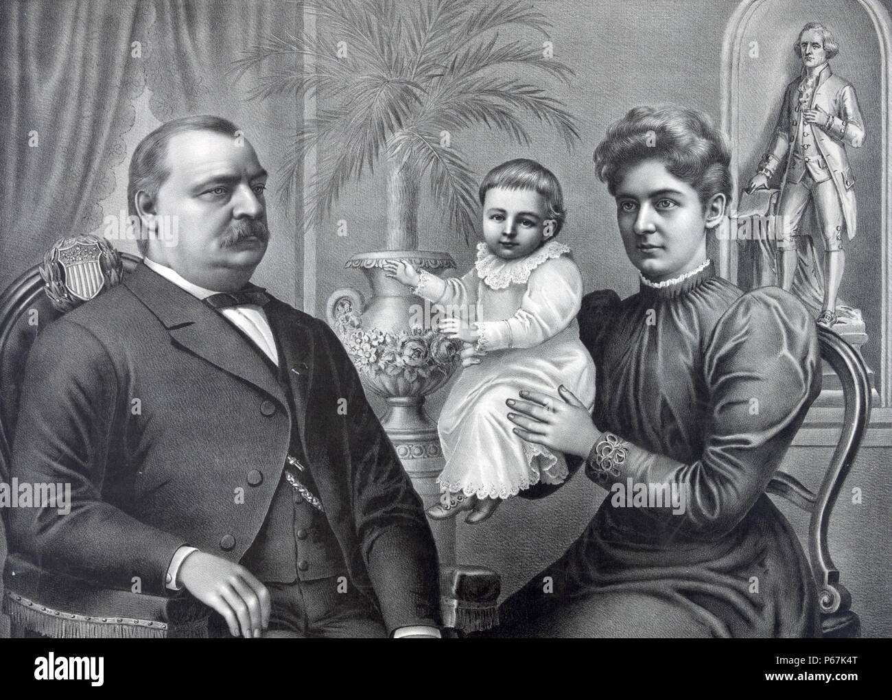 Presidente Grover Cleveland con sua moglie e i suoi due figli. Cleveland è stato il ventiduesimo e il ventiquattresimo Presidente degli Stati Uniti ed è il solo presidente di servire due non-termini consecutivi e per essere contato due volte nella numerazione dei presidenti. Foto Stock
