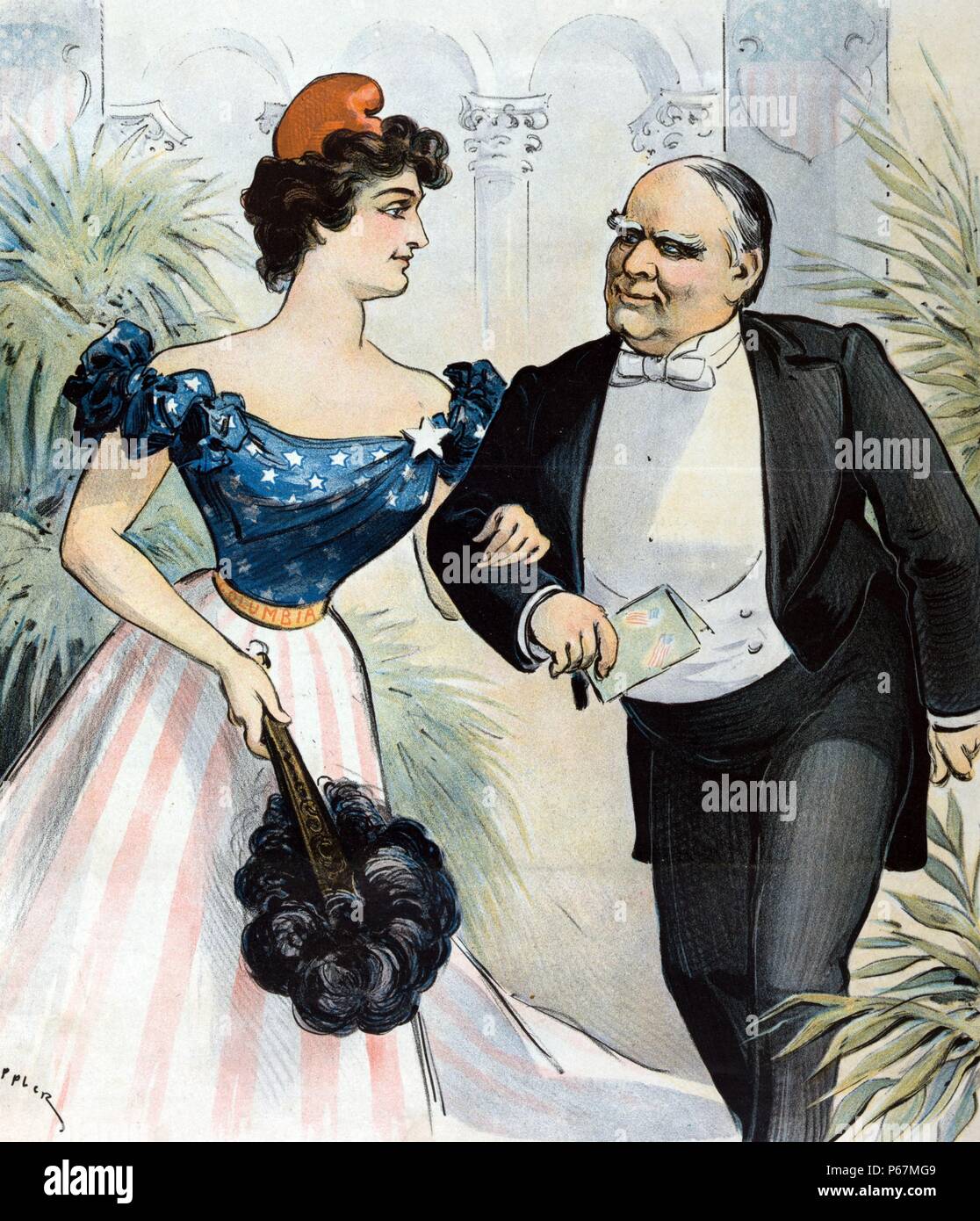 Sfera inaugurale, 4 marzo 1901 - impegnato per un altro dance' Presidente McKinley e Columbia, a braccetto, voce per la sfera inaugurale. Foto Stock
