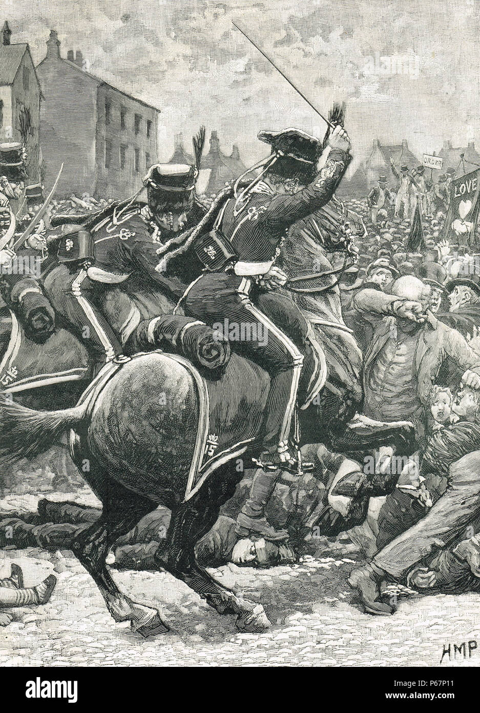 Il massacro di Peterloo, 16 agosto 1819 Foto Stock