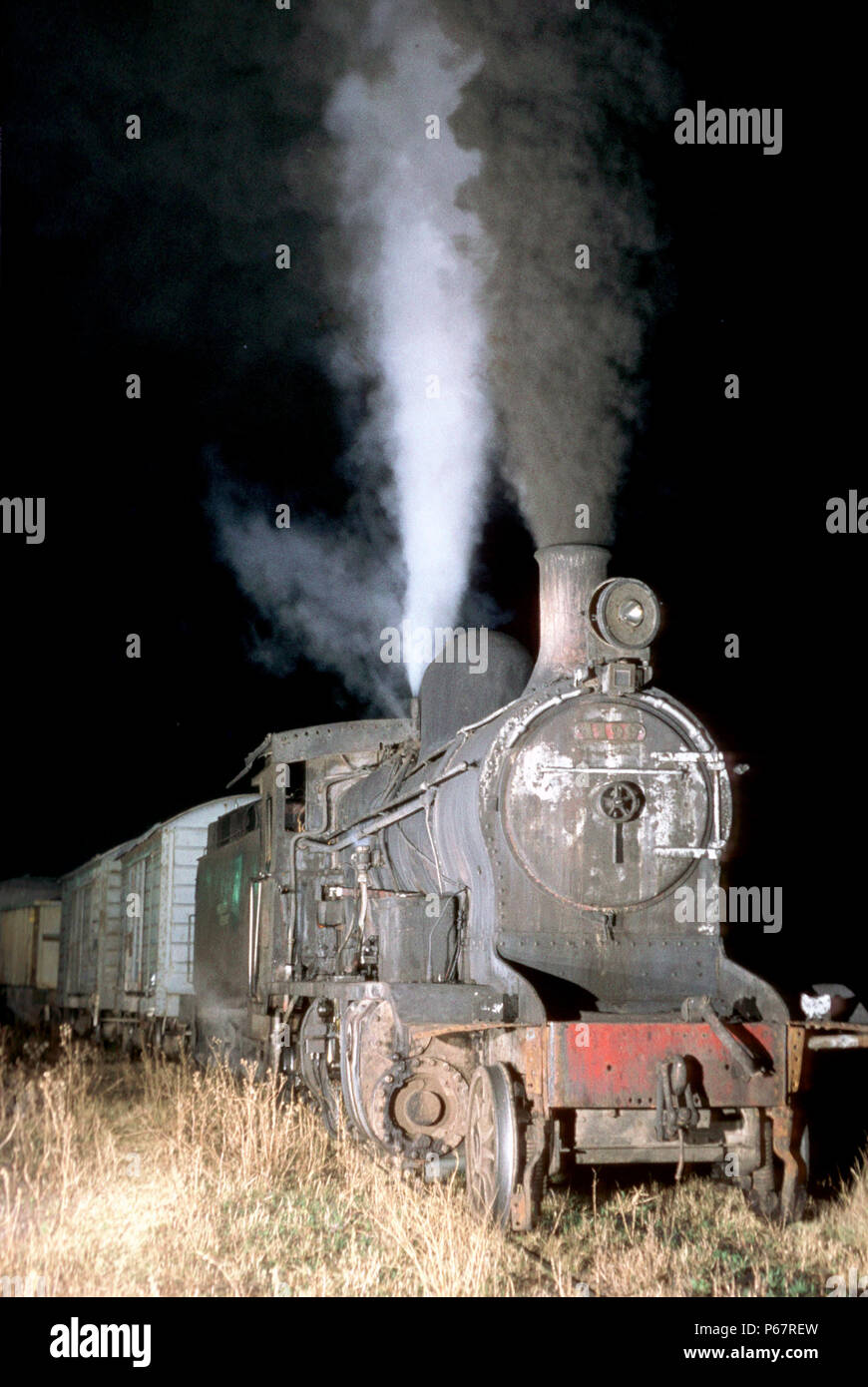 Notte a smistamento Olavarria con argentino della ferrovia 11B Classe 2-8-0 No.4199 costruito dalla Fonderia Vulcan Lancs nel 1931 per il Buenos Aires & Grande Sout Foto Stock