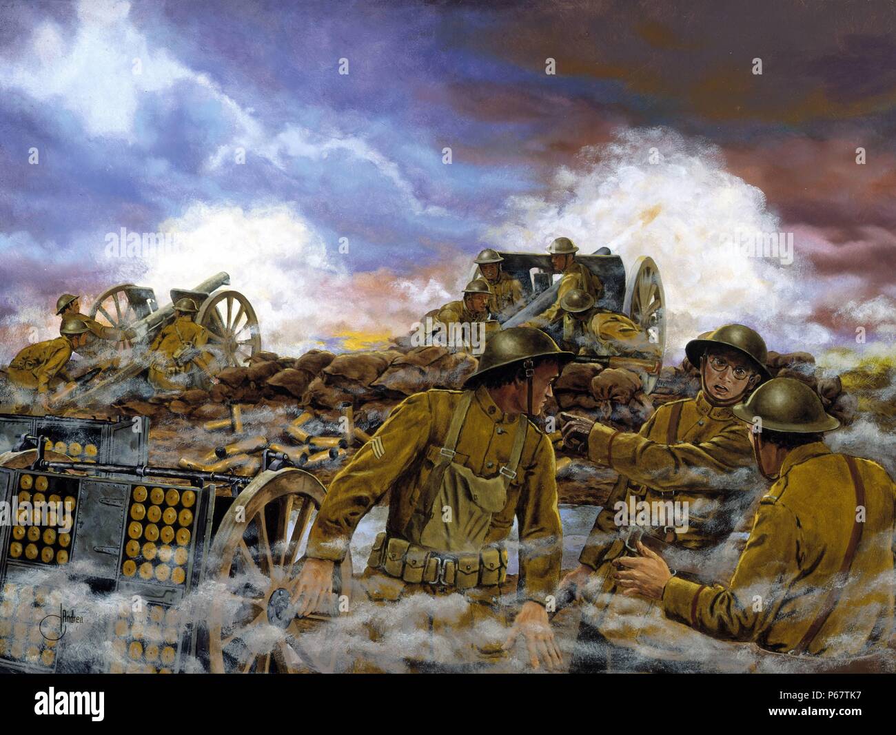 Pittura intitolata 'Truman batteria dell' da Domenico D'Andrea. Datata 1918 Foto Stock