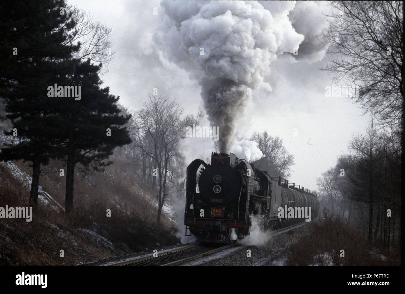 Bolina a vapore di trasporto su linea tra Changchun e di Jilin era sopravvissuto nel 1990s. Questa scena a Zoujia datata mercoledì 5 gennaio 1994 mostra un ch Foto Stock