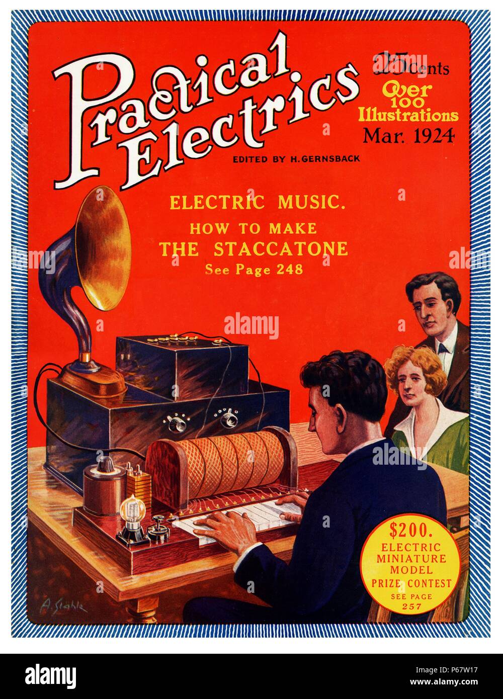 Coperchio per il 1924 marzo edizione del 'pratiche Electrics', mostra un inizio registrazione dispositivo chiamato staccatone. Foto Stock