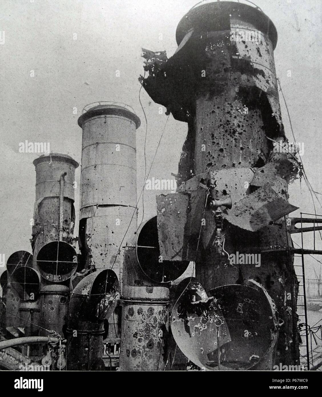 Relitti di navi alleate a Zeebrugge porto dopo un raid tedesco di aprile 1918, la prima guerra mondiale Foto Stock