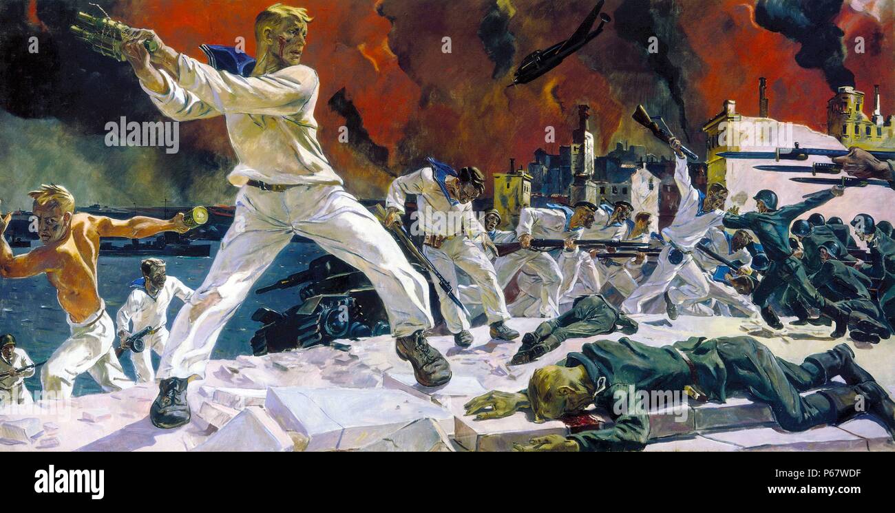 La difesa di Sebastopol dipinta da Alexander Deyneka (1899-1969) olio su tela, 1942. La seconda guerra mondiale sul fronte orientale Ottobre 1941 al 4 Luglio 1942 Foto Stock