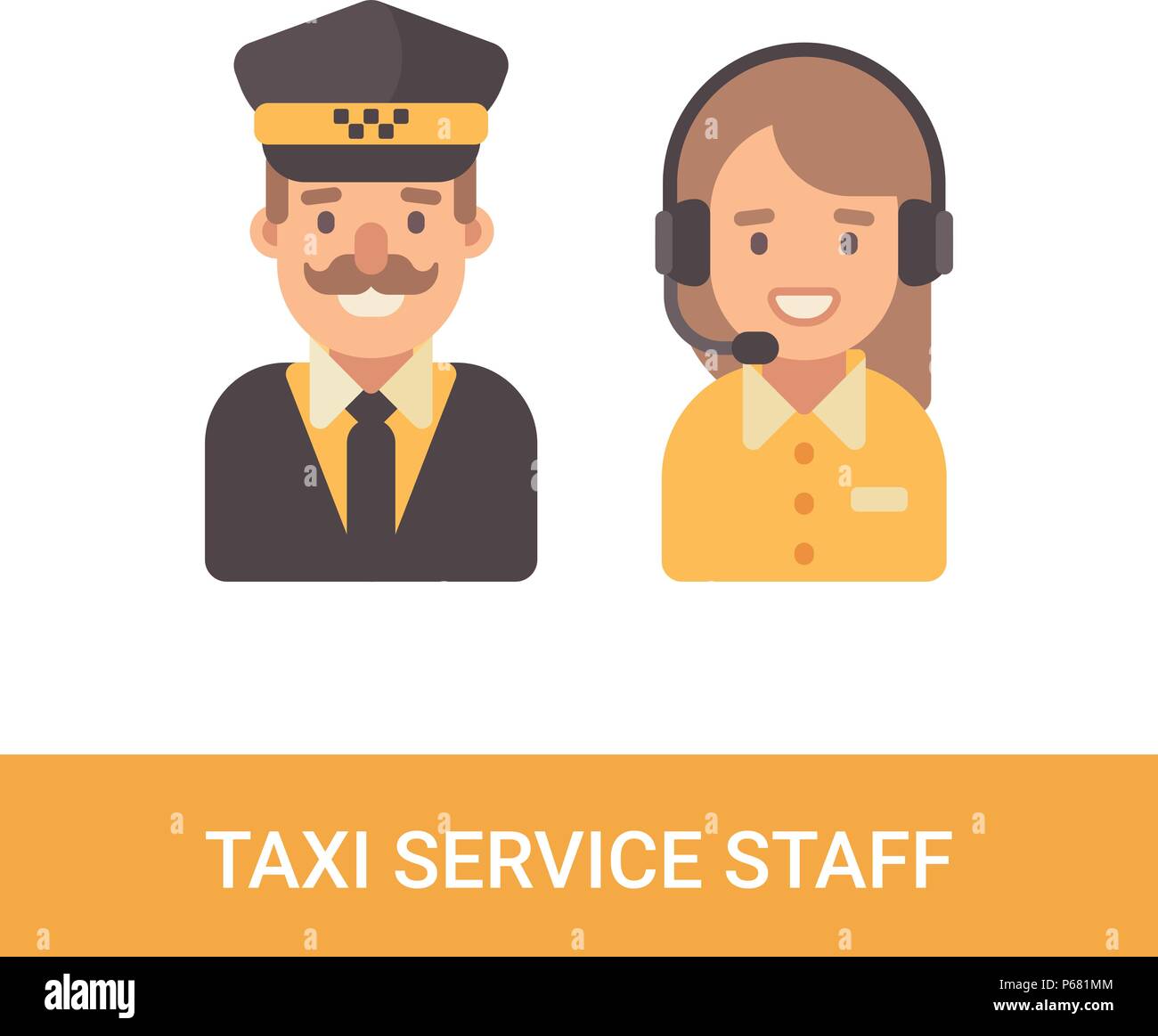 Servizio Taxi piatto personale di caratteri. Taxi driver e dispatcher icone piatta Illustrazione Vettoriale