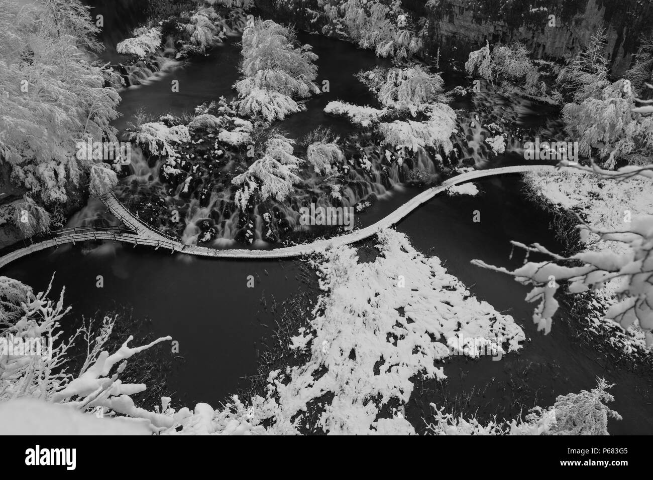 Il Parco Nazionale dei Laghi di Plitvice in inverno, Sito Patrimonio Mondiale dell'UNESCO, Croazia, Europa Foto Stock