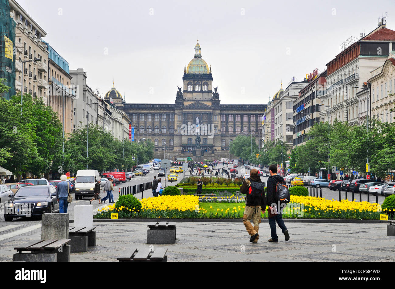 Piazza Venceslao e il museo nazionale , Praga, Repubblica Ceca, Repubblica, Est Europa Foto Stock