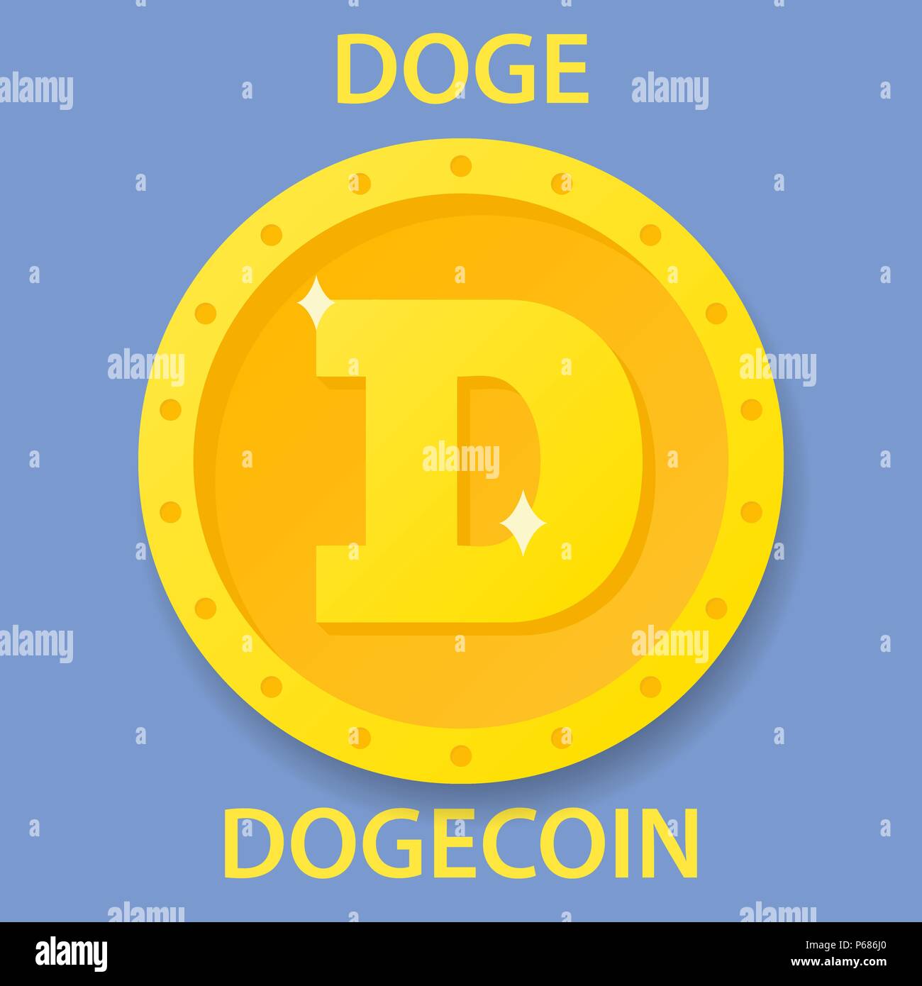 Dogecoin cryptocurrency blockchain icona. Virtual electronic, denaro per internet o simbolo cryptocoin, logo Illustrazione Vettoriale