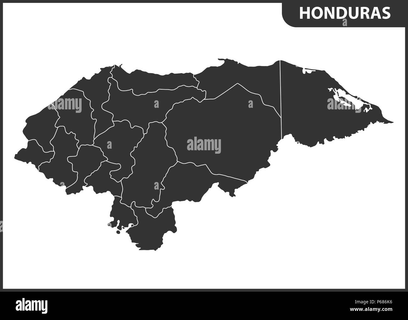 La mappa dettagliata di Honduras con le regioni. Divisione amministrativa. Illustrazione Vettoriale