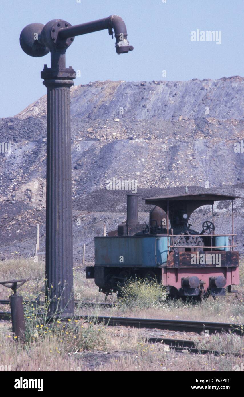 Il Tharsis di zolfo e rame della società copie 0-4-0ST No. 309 'Saucita' del 1869 abbandonata presso la miniera di venerdì 8 maggio 1987. Foto Stock